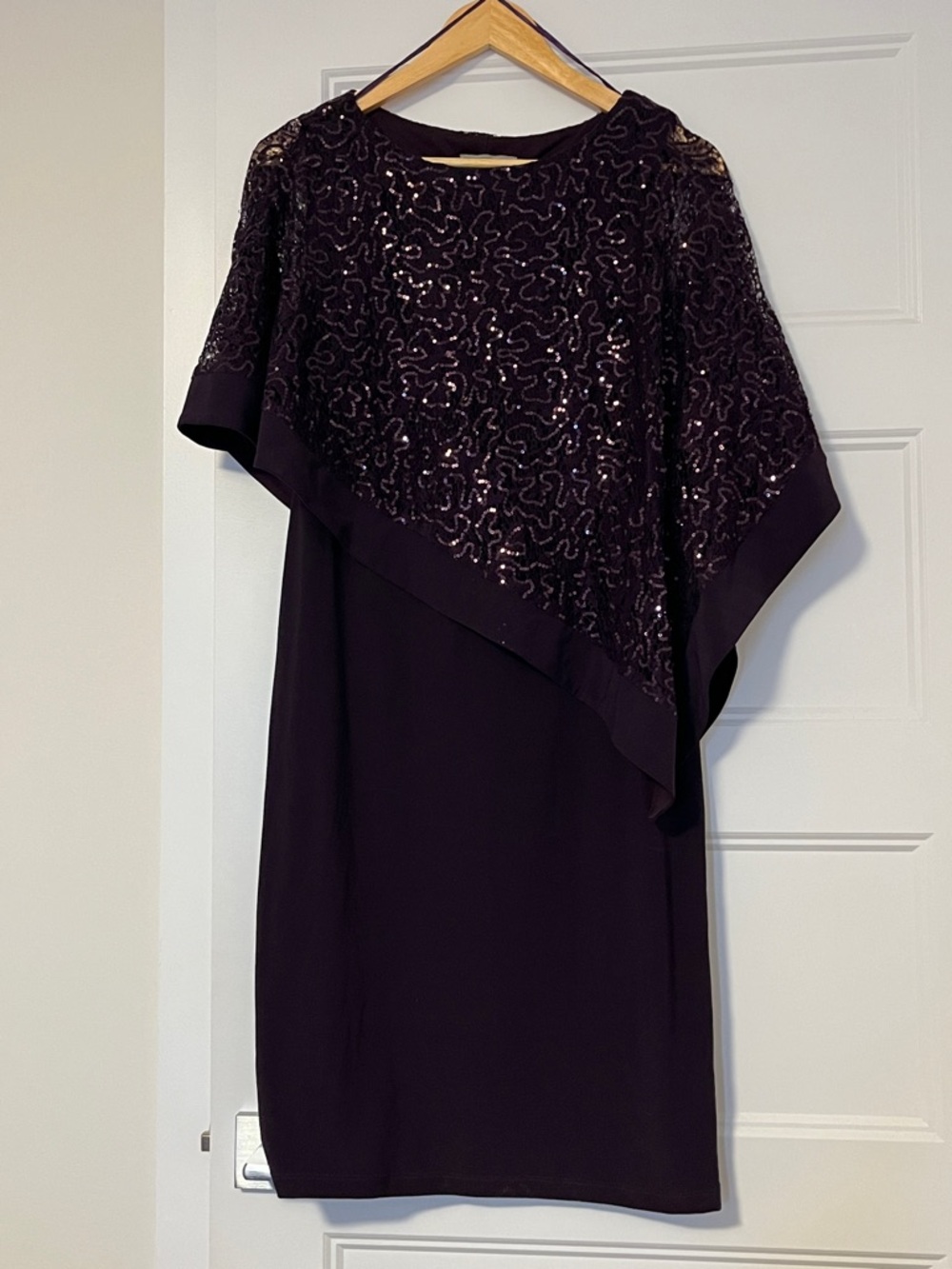Sequined Capelet Midi Dress in Deep Purple